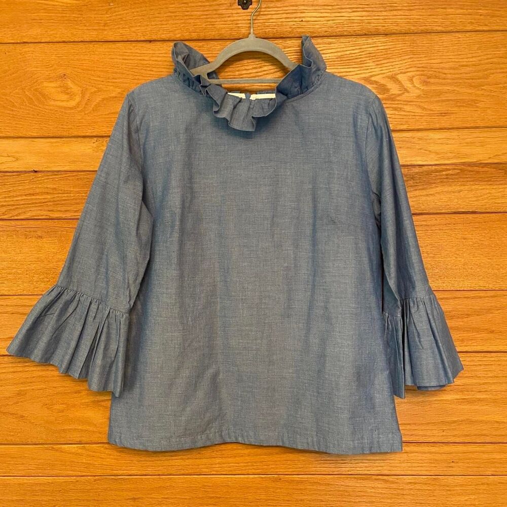 Elizabeth Wilson chambray ruffle collar blouse